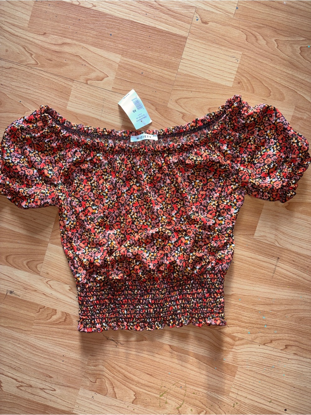 Floral Smocked Off-Shoulder Crop Top in Multi-Color Floral